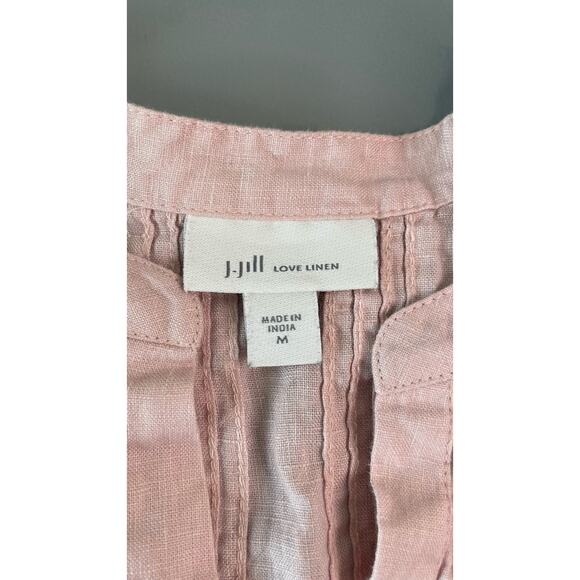 J Jill Love Linen Dress Womens M Tunic Dress Button Up Pintuck Beachy Blush Pink - Picture 6 of 8